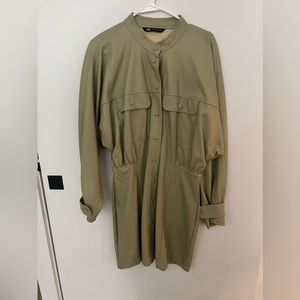 ZARA LEATHER SHIRT DRESS LIGHT GREEN | Size XL